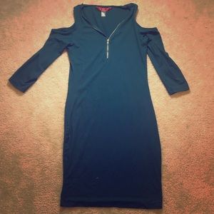 Quarter Zip Shoulderless Dress Knee Length